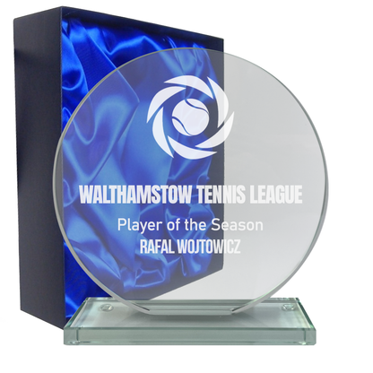 Stylish Circle Lasered Glass Award with Gift Box (W652/3/4)