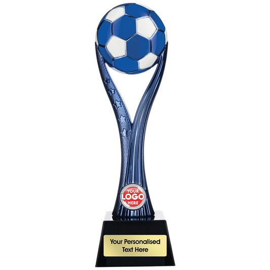 Elegant Football Trophy in Blue & White (WC1BLWH/9)