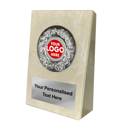 Marble Wedge Gift/Award with Silver Printed Sticker Plate BW Trophies