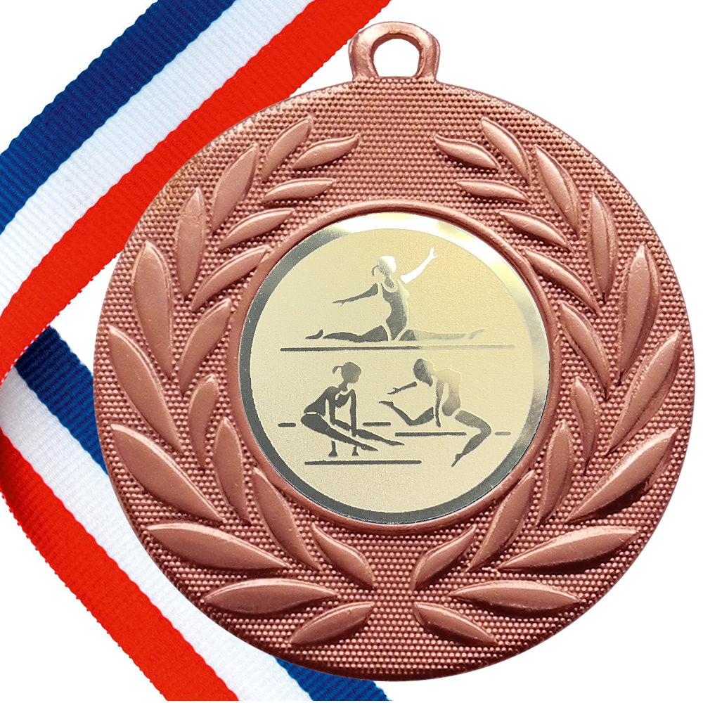 FREE SAMPLE 50mm Gymnastics Medal on a Ribbon BW Trophies