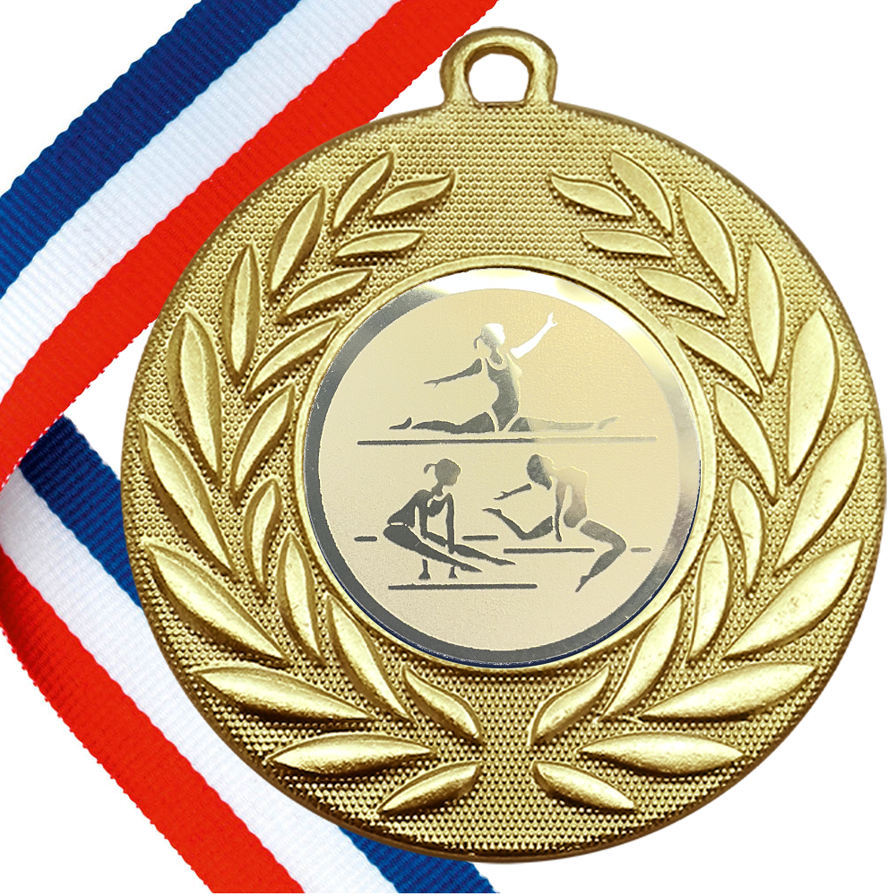 FREE SAMPLE 50mm Gymnastics Medal on a Ribbon BW Trophies