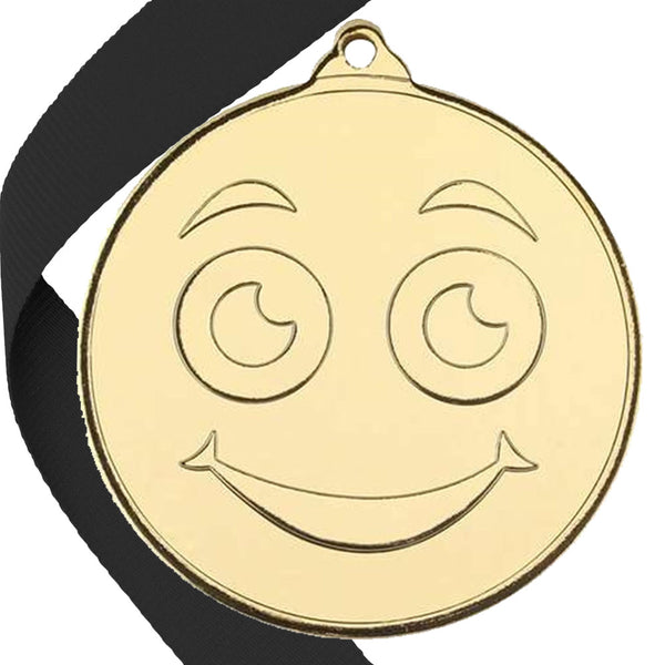 50mm Smiley Face Embossed Medal on a Ribbon