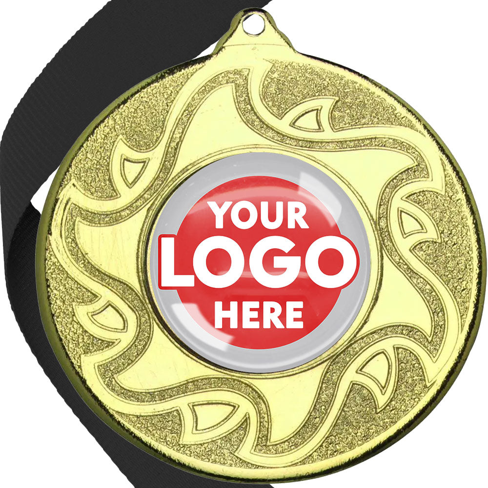 The Glossy Domed 50mm Sunshine Design Medals on Ribbons MINIMUM ORDER 100