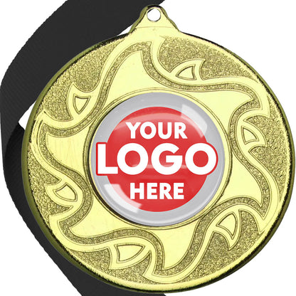 The Glossy Domed 50mm Sunshine Design Medals on Ribbons MINIMUM ORDER 100