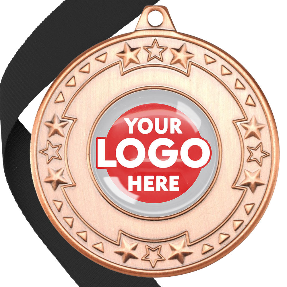 The Glossy gel 50mm Star Edge Medal on a Ribbon