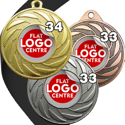 Spinner Design Medal flat centre - MINIMUM ORDER 100