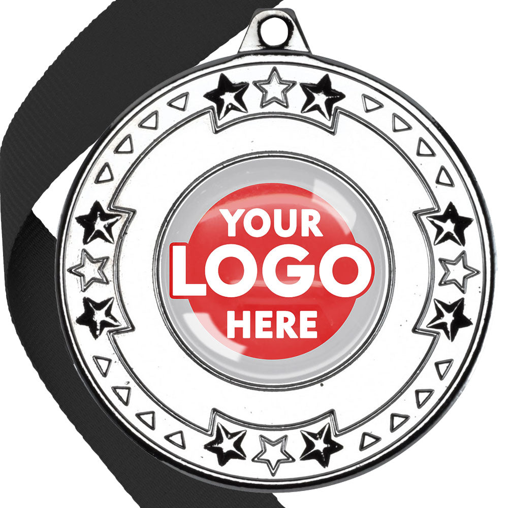 The Glossy gel 50mm Star Edge Medal on a Ribbon