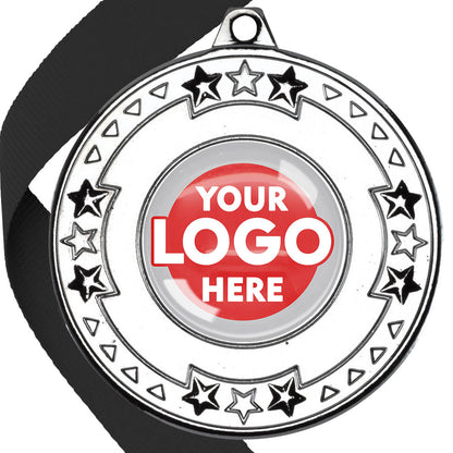 The Glossy gel 50mm Star Edge Medal on a Ribbon