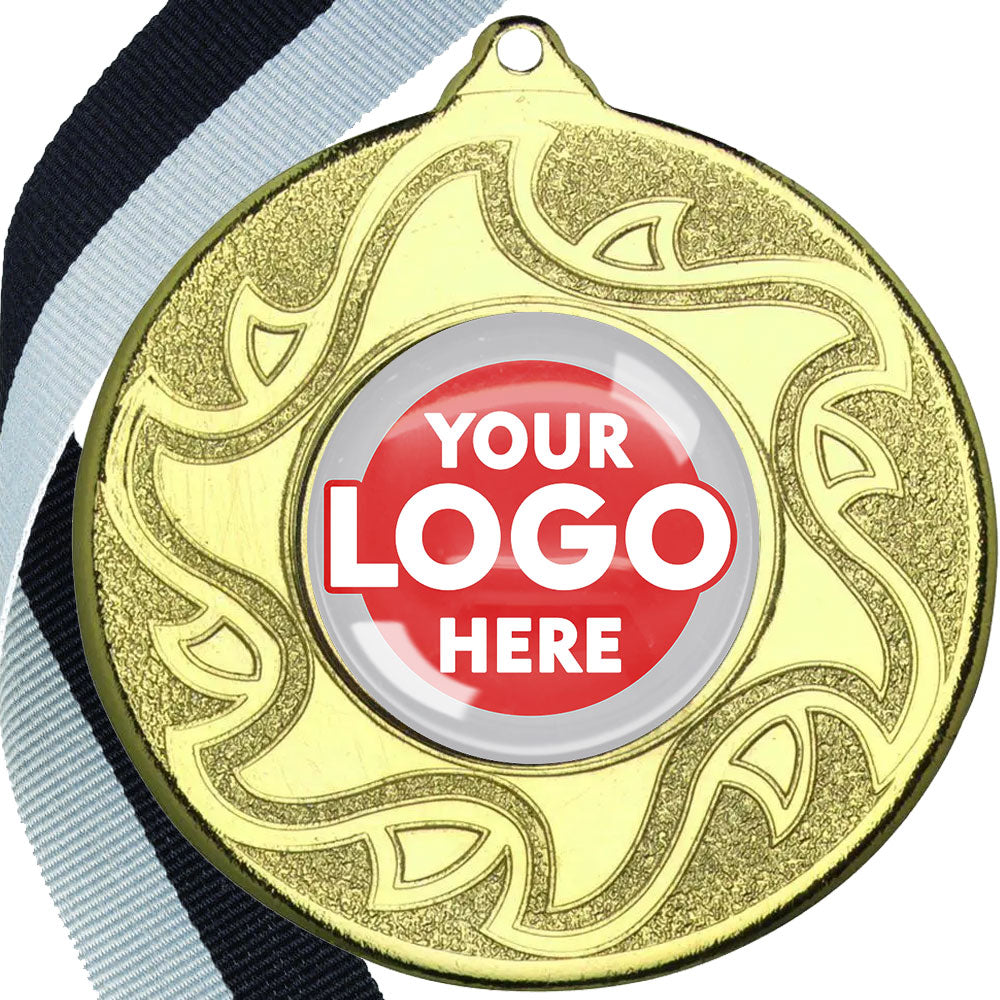 The Glossy Domed 50mm Sunshine Design Medals on Ribbons MINIMUM ORDER 100