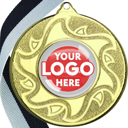 The Glossy Domed 50mm Sunshine Design Medals on Ribbons MINIMUM ORDER 100