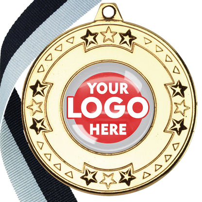 The Glossy gel 50mm Star Edge Medal on a Ribbon
