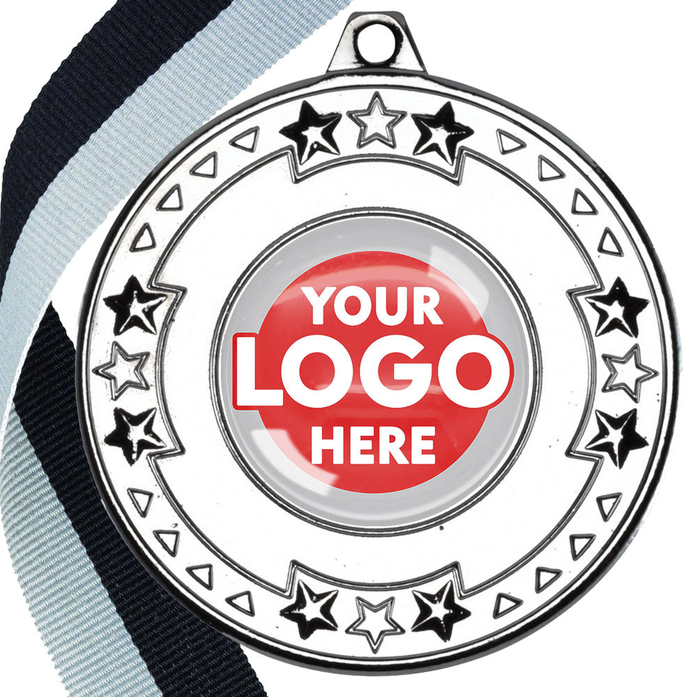 The Glossy gel 50mm Star Edge Medal on a Ribbon