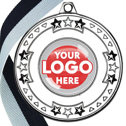 The Glossy gel 50mm Star Edge Medal on a Ribbon