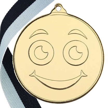 50mm Smiley Face Embossed Medal on a Ribbon