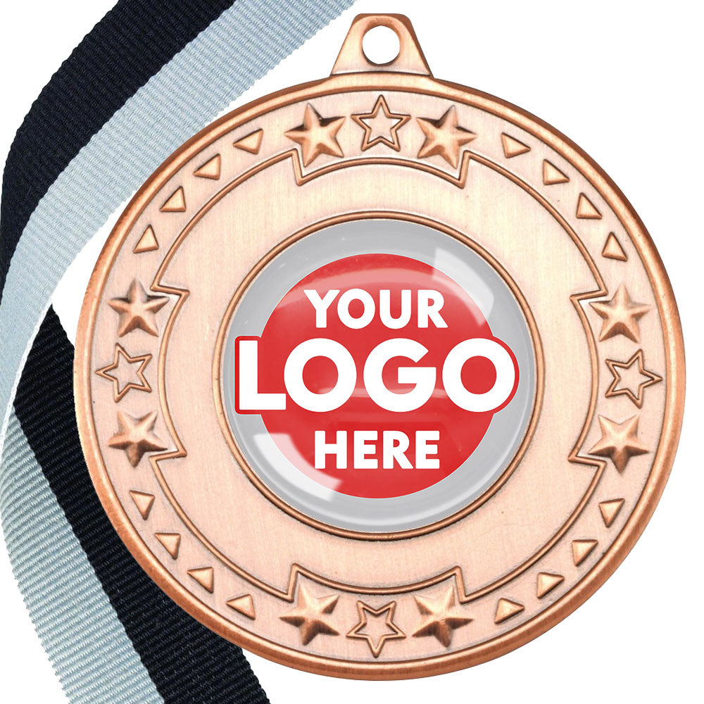 The Glossy gel 50mm Star Edge Medal on a Ribbon