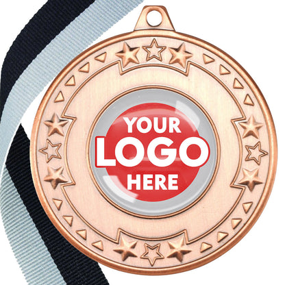 The Glossy gel 50mm Star Edge Medal on a Ribbon