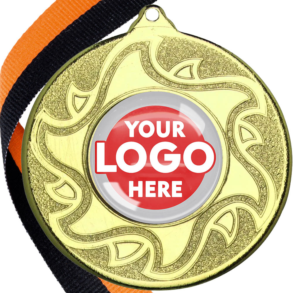 The Glossy Domed 50mm Sunshine Design Medals on Ribbons MINIMUM ORDER 100