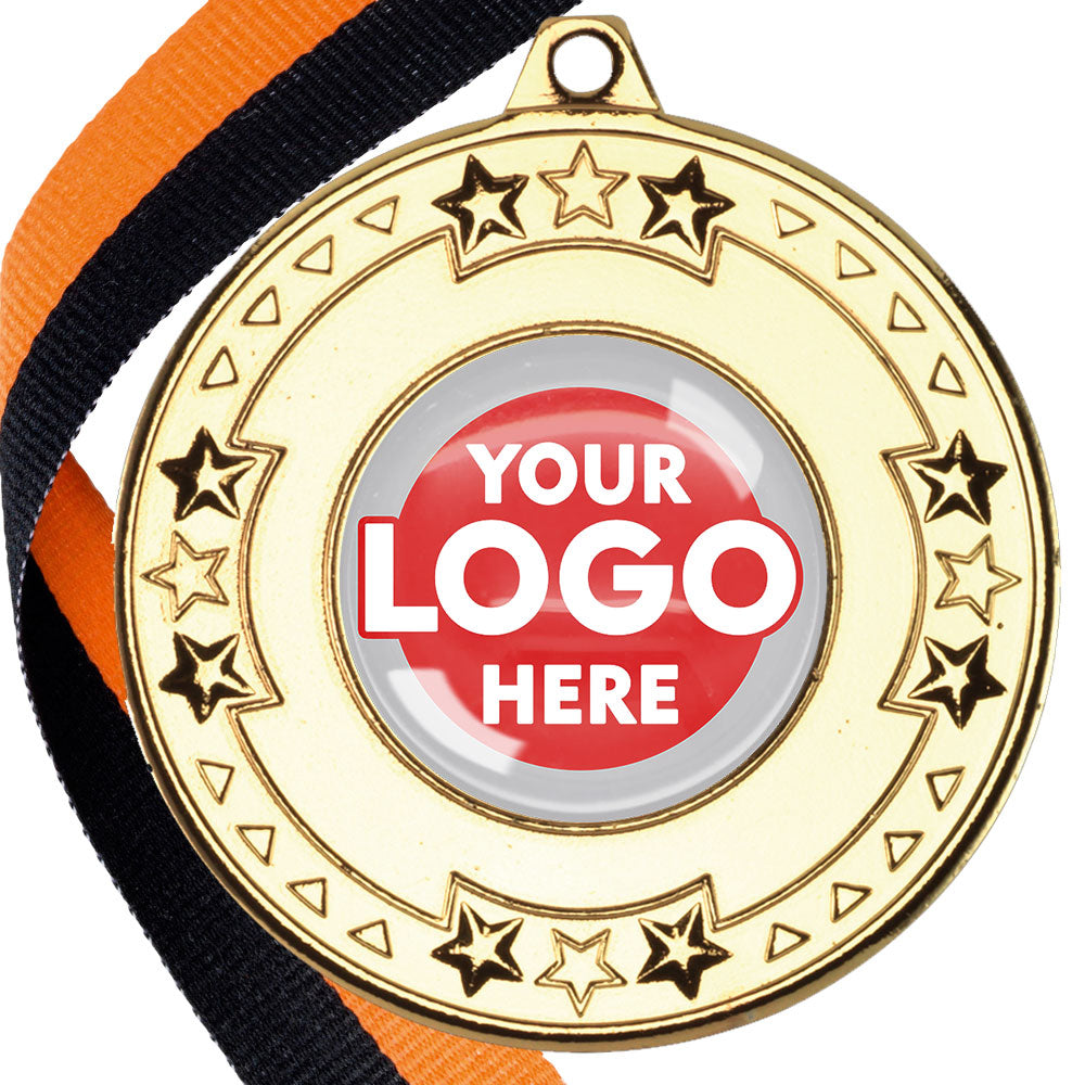The Glossy gel 50mm Star Edge Medal on a Ribbon
