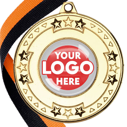 The Glossy gel 50mm Star Edge Medal on a Ribbon