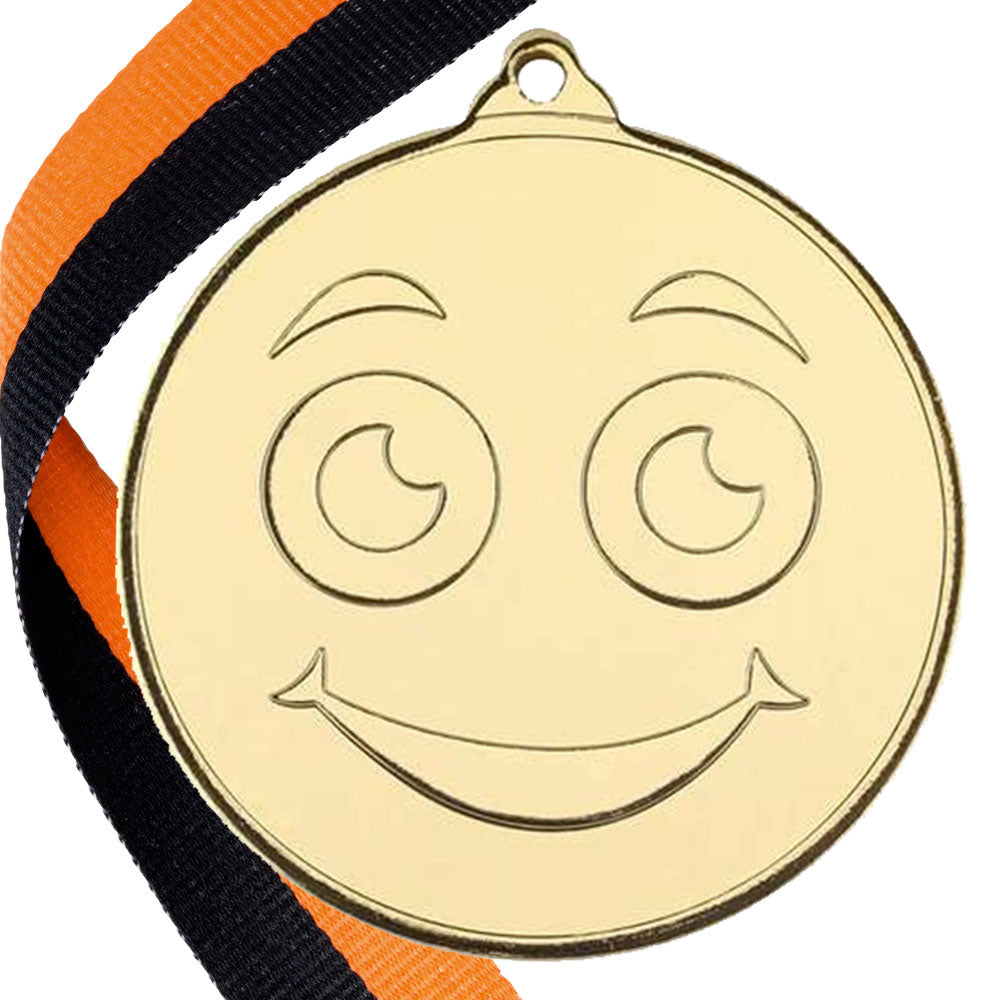 50mm Smiley Face Embossed Medal on a Ribbon
