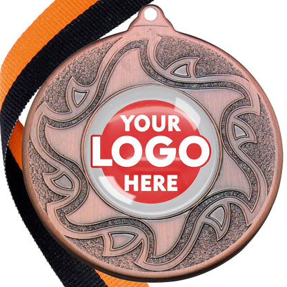 The Glossy Domed 50mm Sunshine Design Medals on Ribbons MINIMUM ORDER 100