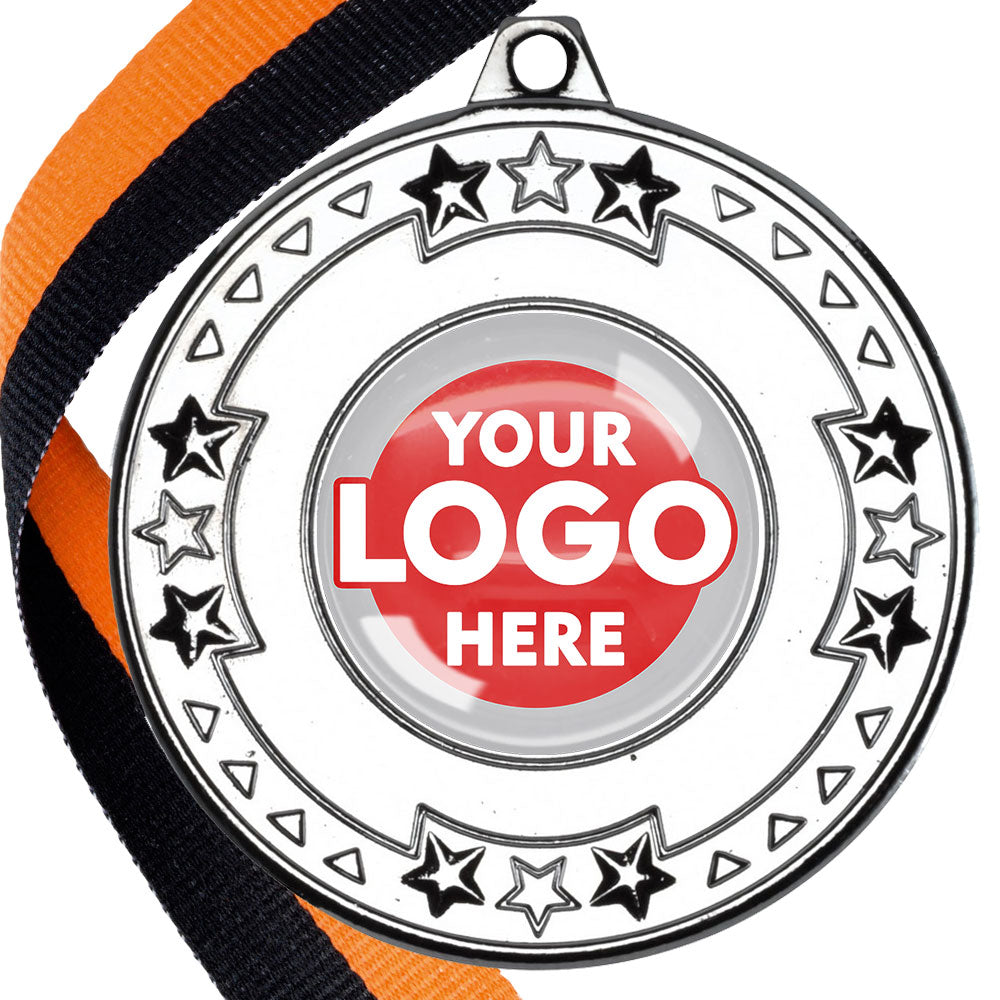 The Glossy gel 50mm Star Edge Medal on a Ribbon