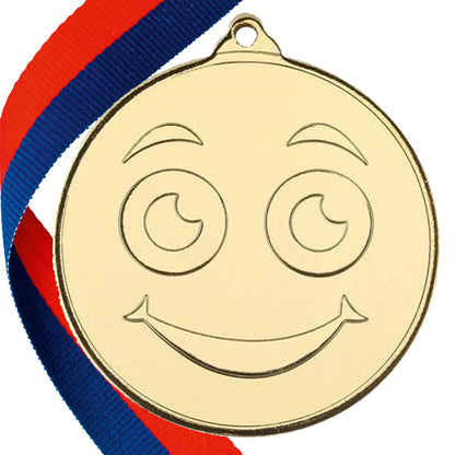 50mm Smiley Face Embossed Medal on a Ribbon