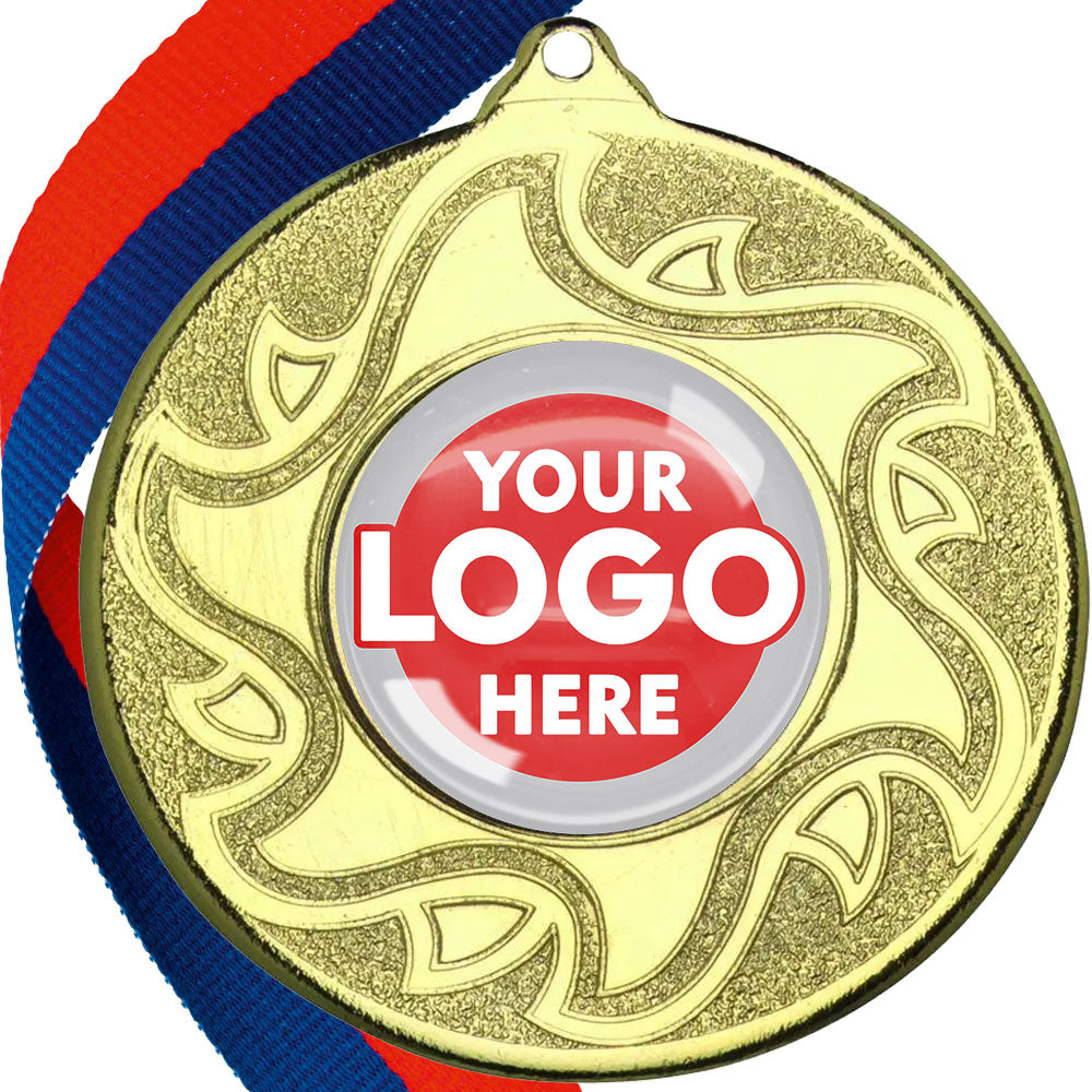 The Glossy Domed 50mm Sunshine Design Medals on Ribbons MINIMUM ORDER 100