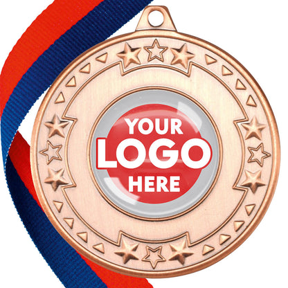 The Glossy gel 50mm Star Edge Medal on a Ribbon