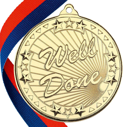 50mm Well Done Embossed Medal on a Ribbon