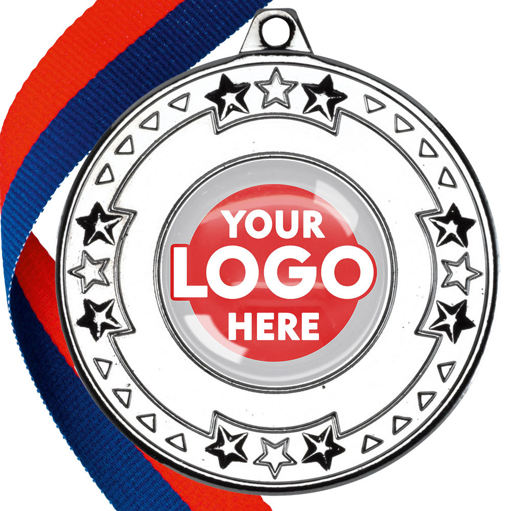 The Glossy gel 50mm Star Edge Medal on a Ribbon