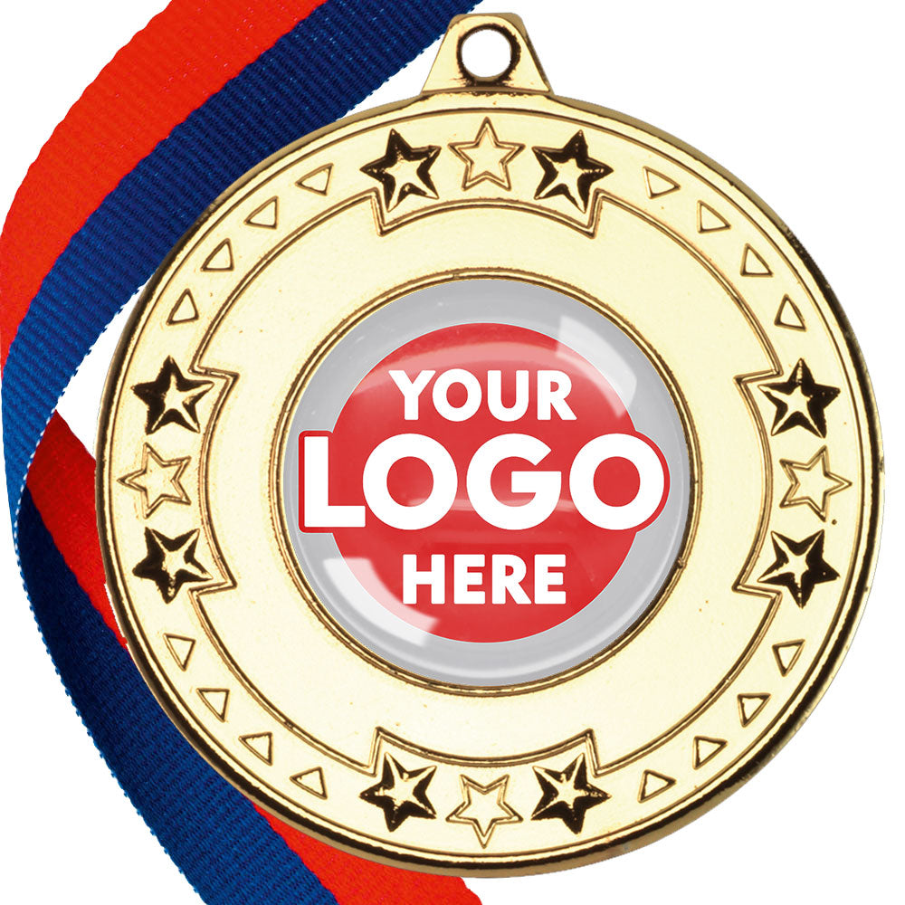 The Glossy gel 50mm Star Edge Medal on a Ribbon