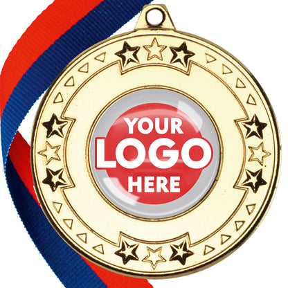 The Glossy gel 50mm Star Edge Medal on a Ribbon