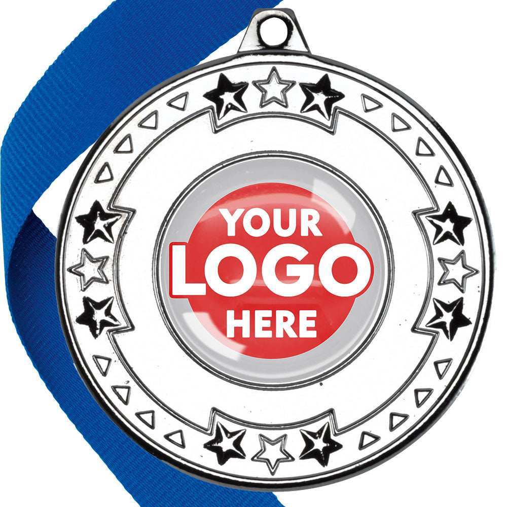 The Glossy gel 50mm Star Edge Medal on a Ribbon