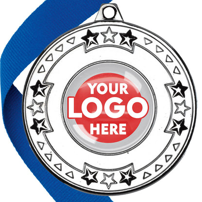 The Glossy gel 50mm Star Edge Medal on a Ribbon