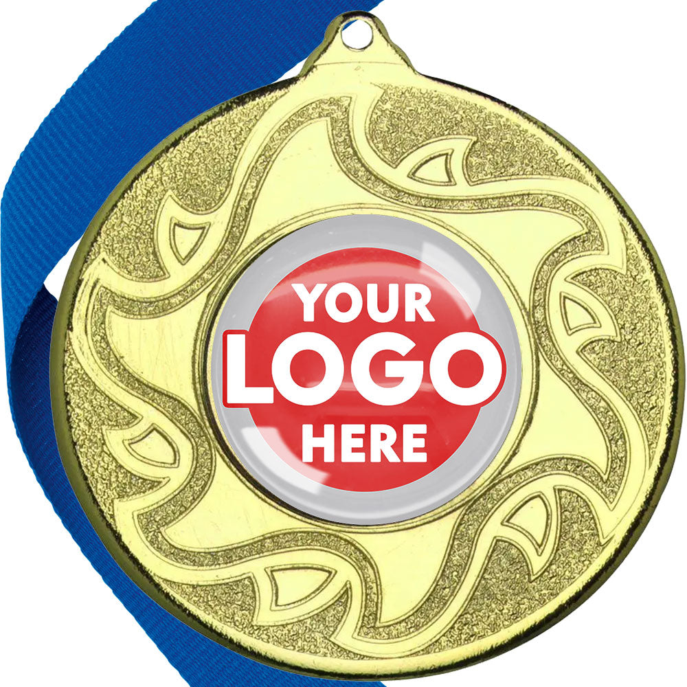 The Glossy Domed 50mm Sunshine Design Medals on Ribbons MINIMUM ORDER 100