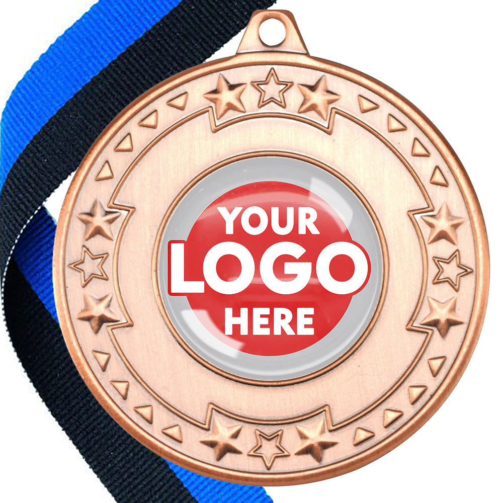 The Glossy gel 50mm Star Edge Medal on a Ribbon