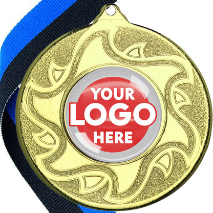 The Glossy Domed 50mm Sunshine Design Medals on Ribbons MINIMUM ORDER 100