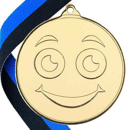 50mm Smiley Face Embossed Medal on a Ribbon