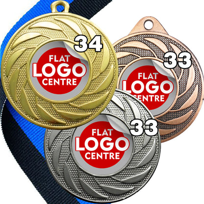 Spinner Design Medal flat centre - MINIMUM ORDER 100