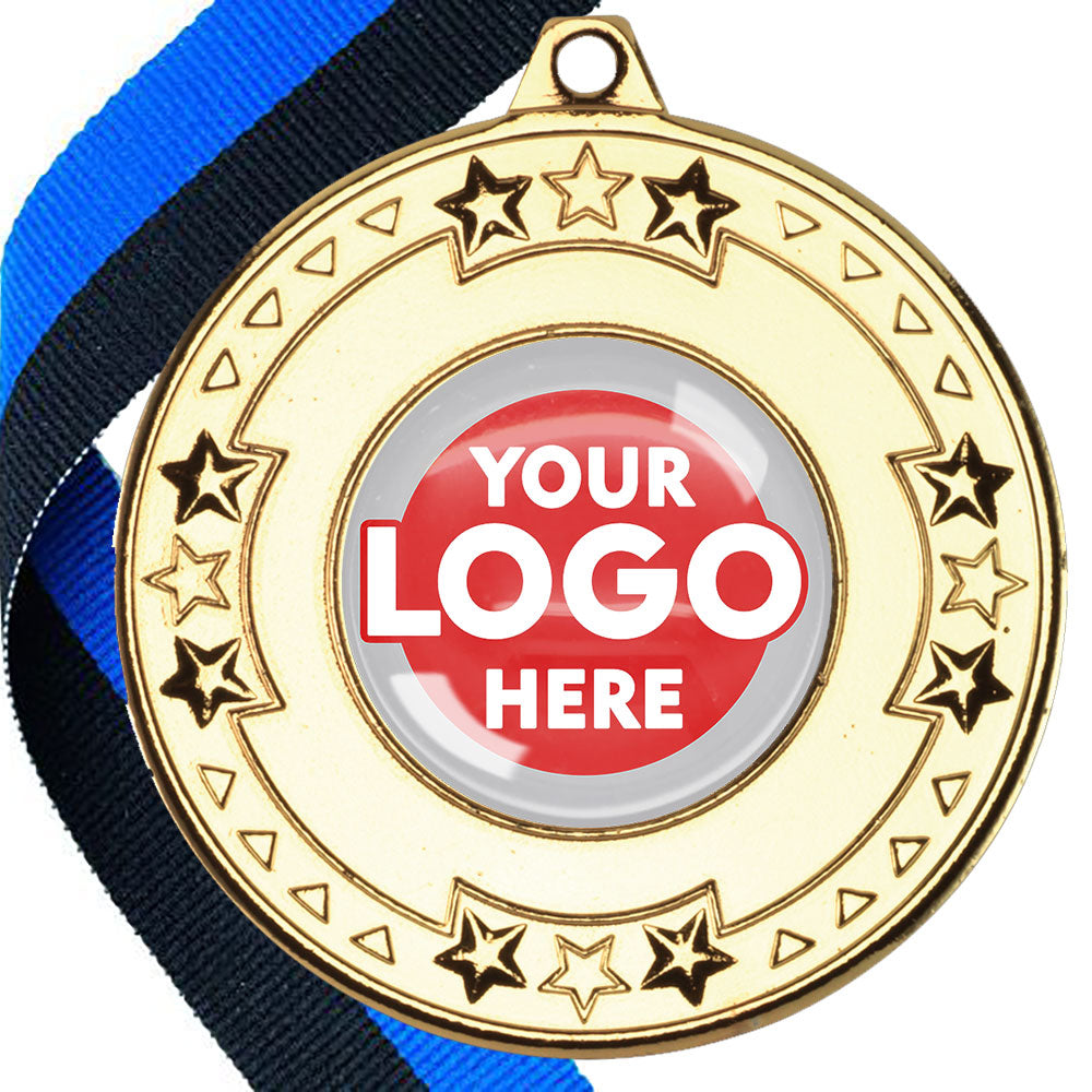 The Glossy gel 50mm Star Edge Medal on a Ribbon