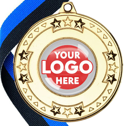 The Glossy gel 50mm Star Edge Medal on a Ribbon