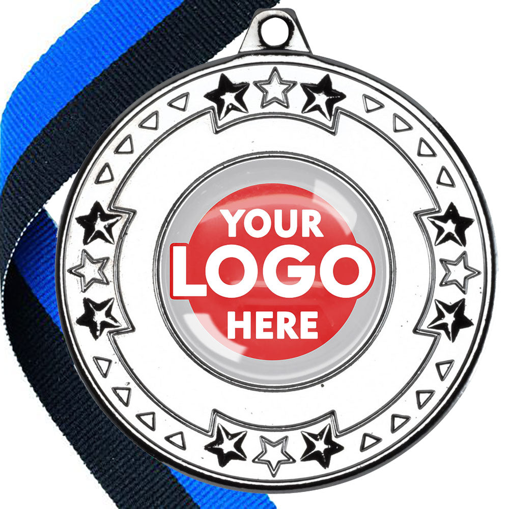 The Glossy gel 50mm Star Edge Medal on a Ribbon