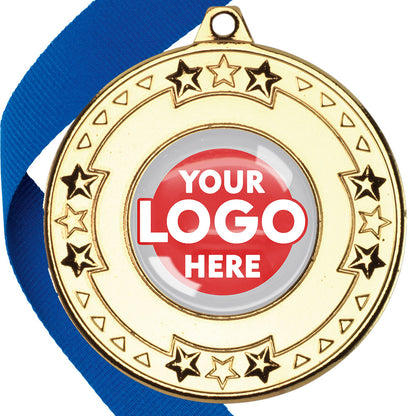 The Glossy gel 50mm Star Edge Medal on a Ribbon