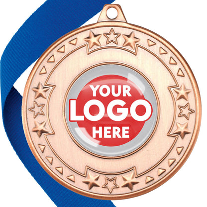 The Glossy gel 50mm Star Edge Medal on a Ribbon