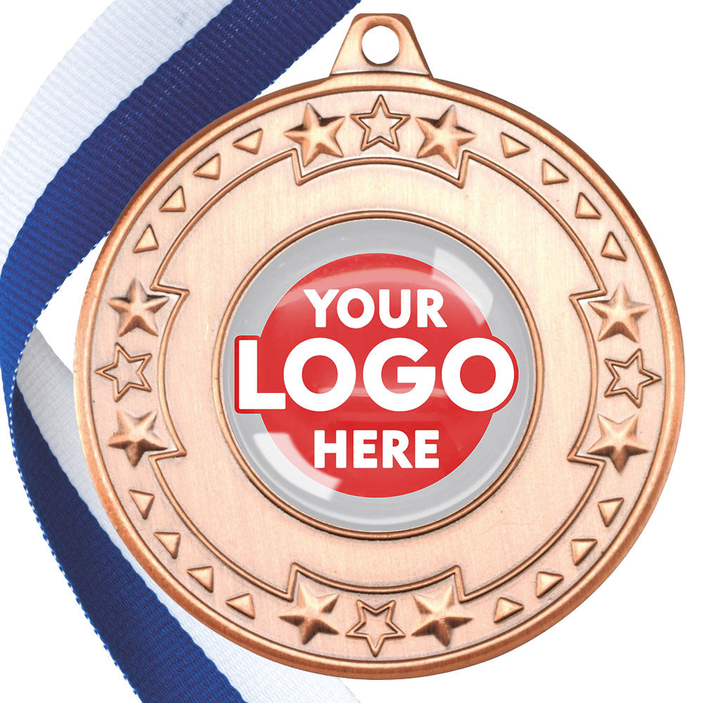 The Glossy gel 50mm Star Edge Medal on a Ribbon