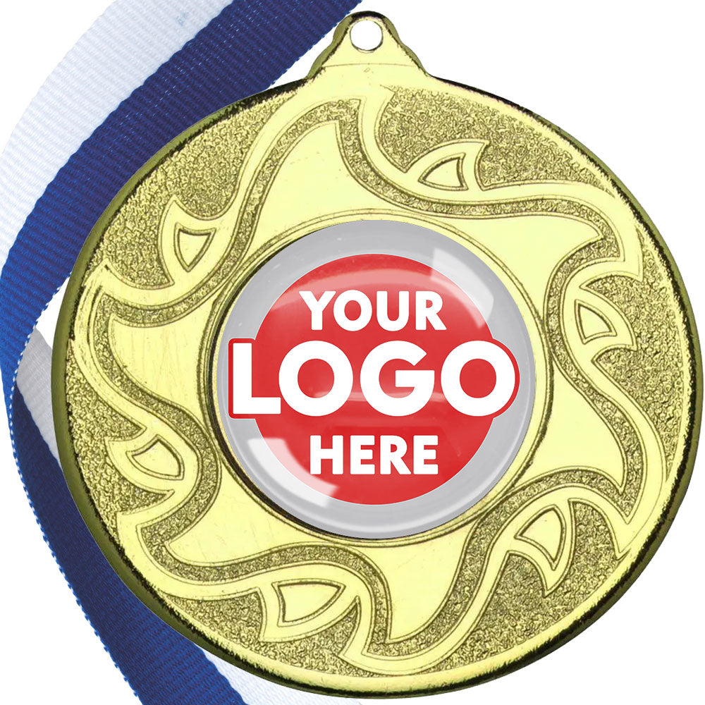 The Glossy Domed 50mm Sunshine Design Medals on Ribbons MINIMUM ORDER 100