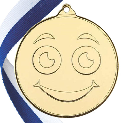50mm Smiley Face Embossed Medal on a Ribbon