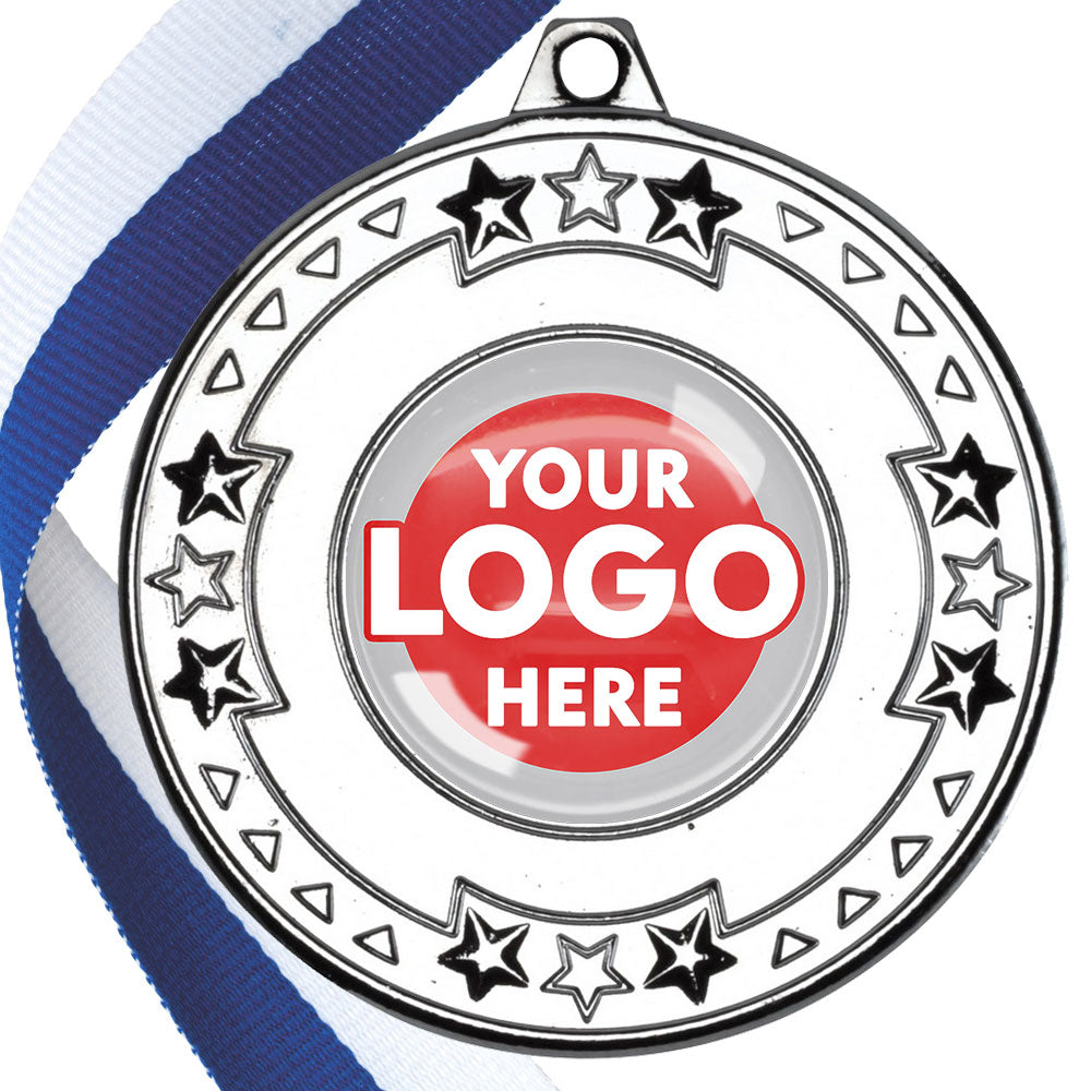 The Glossy gel 50mm Star Edge Medal on a Ribbon