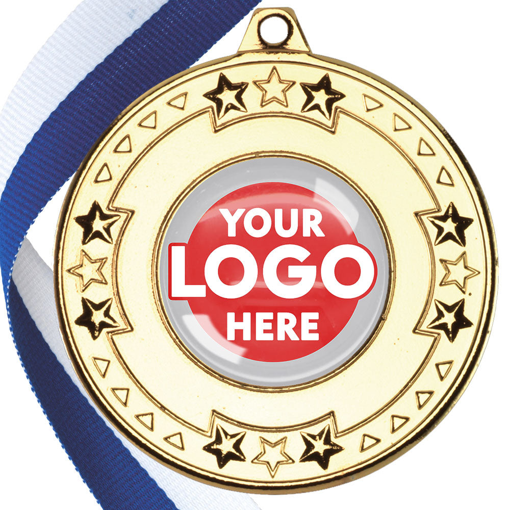 The Glossy gel 50mm Star Edge Medal on a Ribbon